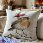personalised cute santa robin square cushion christmas gift