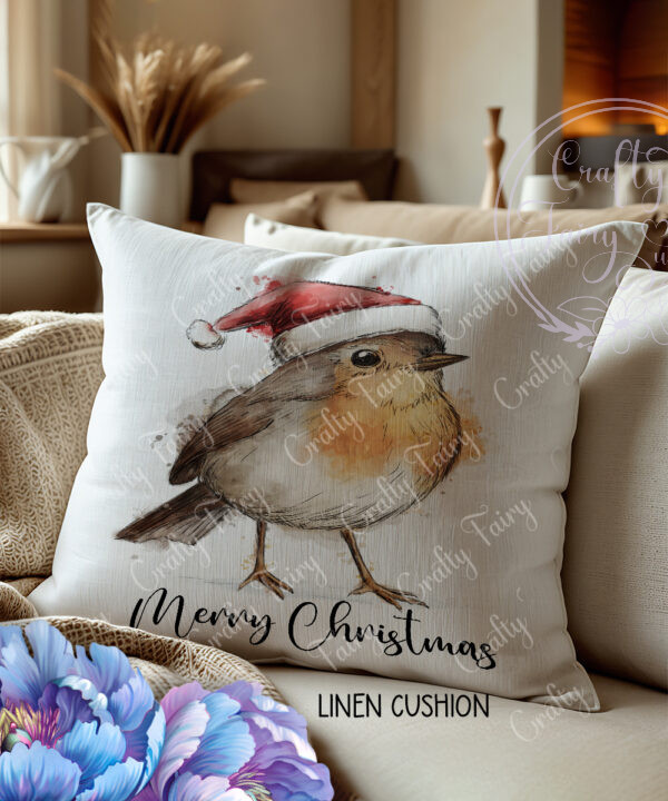 personalised cute santa robin square cushion christmas gift