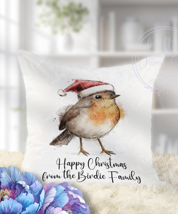 personalised cute santa robin square cushion christmas gift