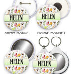 personalised colourful cocktails badge mirror or fridge magnet