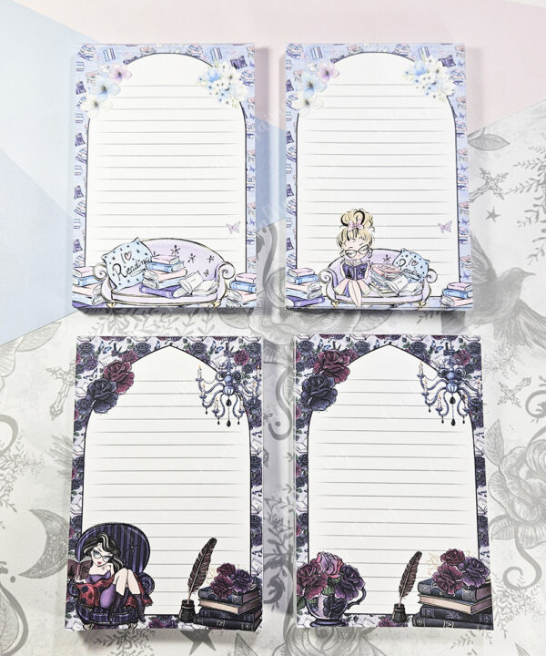 whimsical book lover lady a6 memo notes to do list notepad stationery