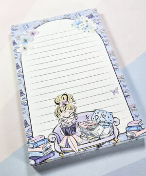whimsical book lover lady a6 memo notes to do list notepad stationery