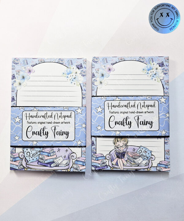 whimsical book lover lady a6 memo notes to do list notepad stationery