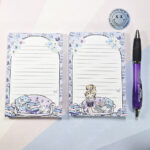 whimsical book lover lady a6 memo notes to do list notepad stationery
