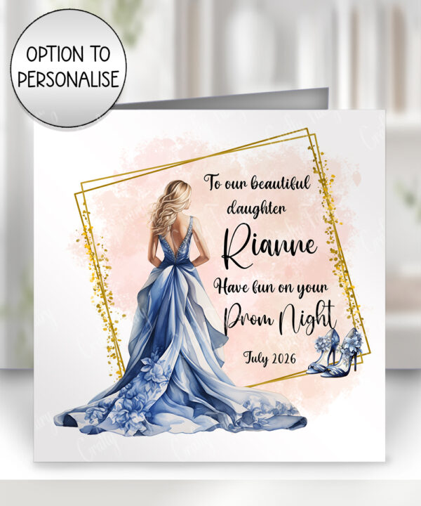 0257 personalised prom girl blue blonde card 1