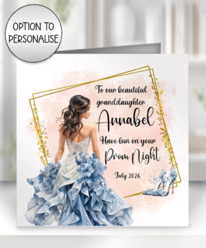 0258 personalised prom girl blue brunette card 1