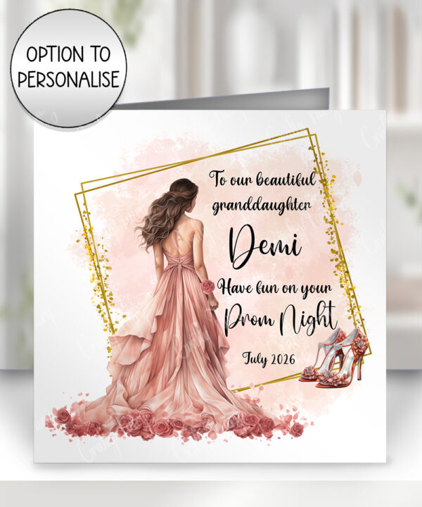 0260 personalised prom girl blush pink brunette card 1