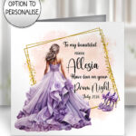 0262 personalised prom girl lavendar purple dress card 1
