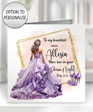 0262 personalised prom girl lavendar purple dress card 1