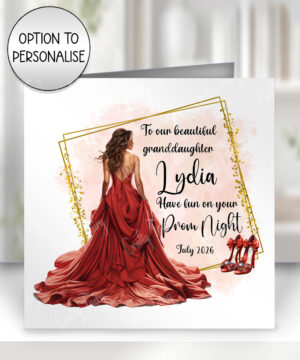 0265 personalised prom girl red brunette card 1