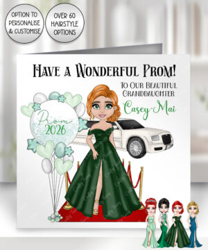 0282 personalised card prom girl green dress 2