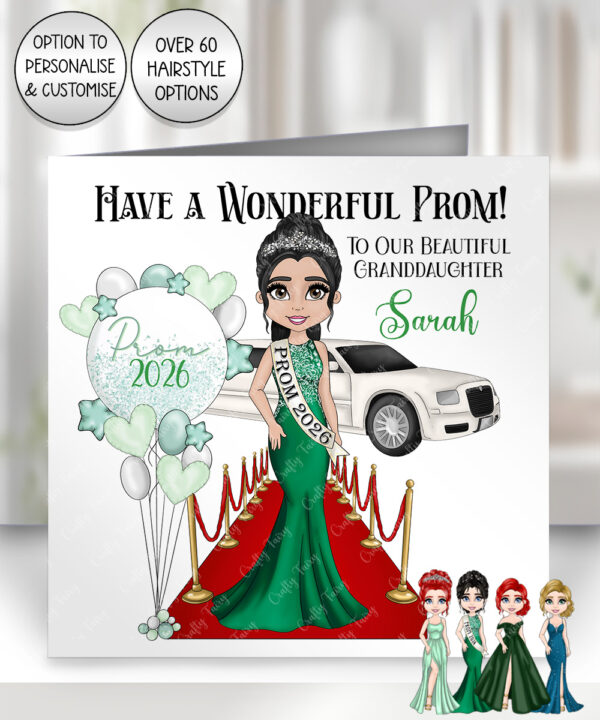 0282 personalised card prom girl green dress