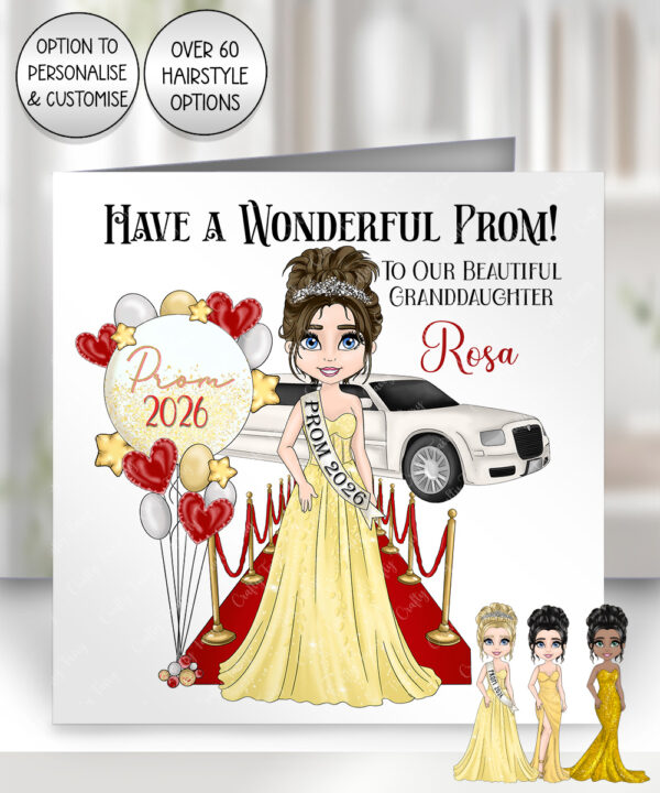 0283 personalised card prom girl yellow dress 1