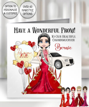 0285 personalised card prom girl red dress 1