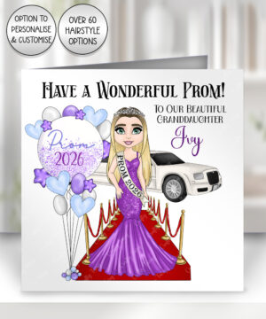 0286 personalised card prom girl purple dress 1