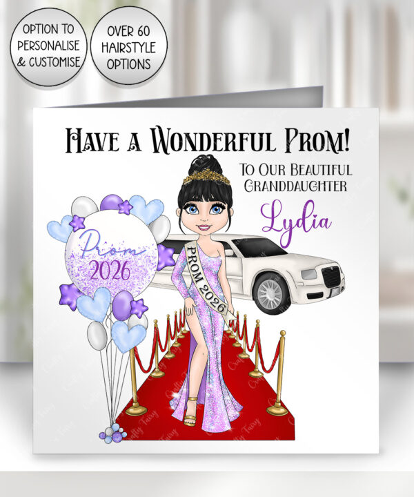 0289 personalised card prom girl purple dress