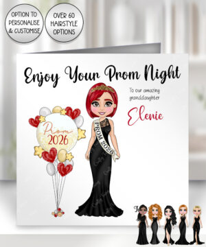 0293 personalised prom girl black dress card 1