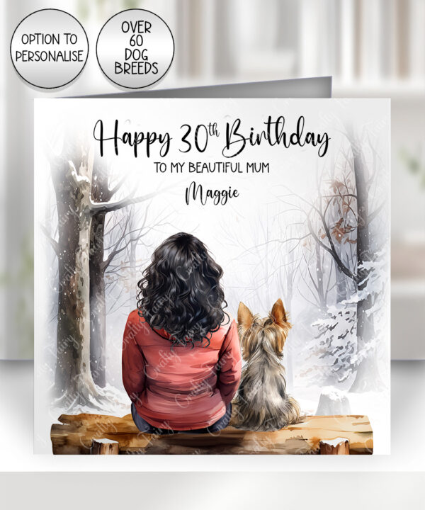 personalised man lady dogs family winter scene birthday card