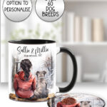 personalised lady or man & dog snowy winter scene mug gift lots of dog breeds