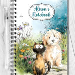 personalised doodle dogs & cats flower garden a5 notebook gift lots of breeds