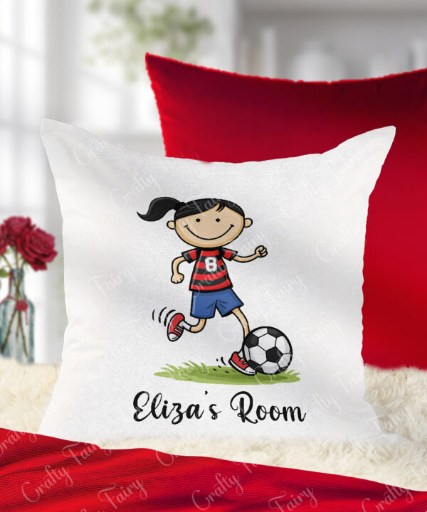 personalised cartoon footballer boy or girl velvet cushion gift