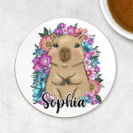 3692 capybara flowers personalised coaster 2