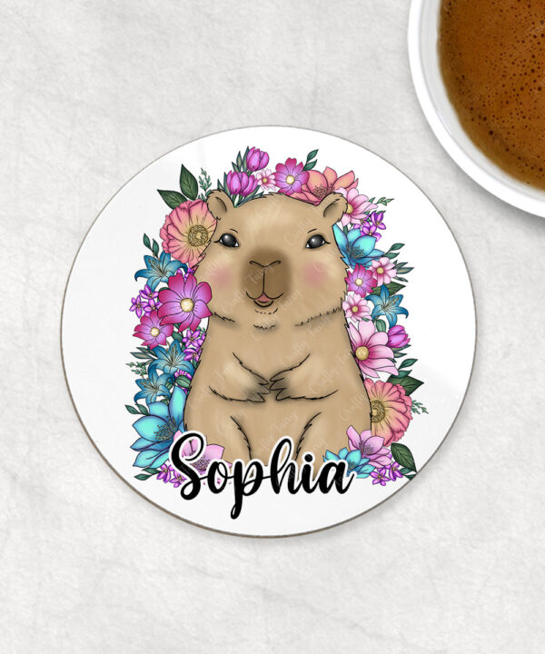 3692 capybara flowers personalised coaster 2