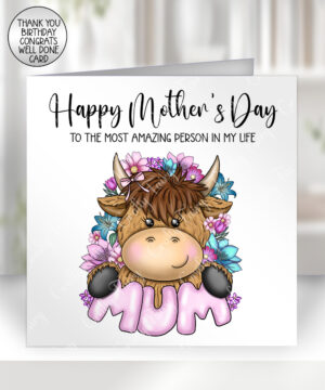 3702 highland cow mum personalised mothers day card 1