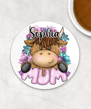 3704 highland cow mum personalised coaster 1