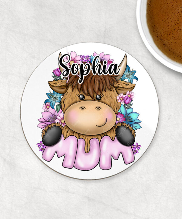3704 highland cow mum personalised coaster 1