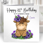 3726 personalised highland cow purple flowers card 1