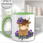 3727 personalised highland cow purple flowers mug 2