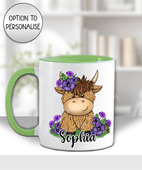 3727 personalised highland cow purple flowers mug 2