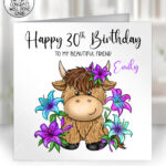 3732 personalised highland cow lilies card 1