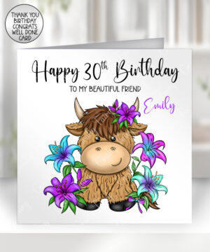 3732 personalised highland cow lilies card 1