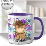 3733 personalised highland cow lilies mug 1