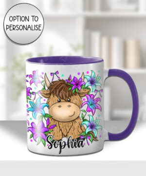 3733 personalised highland cow lilies mug 1