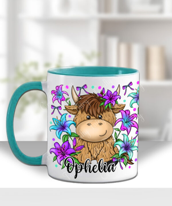 3733 personalised highland cow lilies mug 2