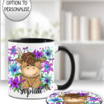 3733 personalised highland cow lilies mug coaster