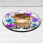 3734 personalised highland cow lilies coaster