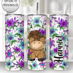 3736 personalised highland cow lilies tumbler 1