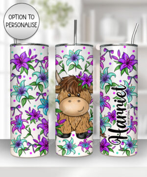3736 personalised highland cow lilies tumbler 1