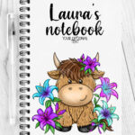 3737 personalised highland cow lilies a5 notebook 1