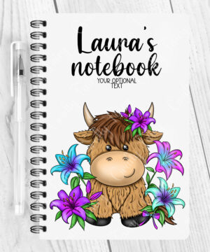 3737 personalised highland cow lilies a5 notebook 1