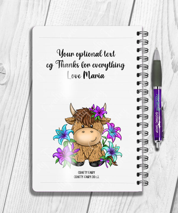 3737 personalised highland cow lilies a5 notebook 2