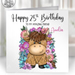 3738 personalised highland cow flowers card