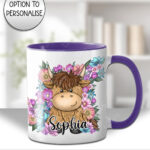 3739 personalised highland cow flowers mug 1