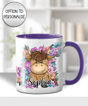 3739 personalised highland cow flowers mug 1