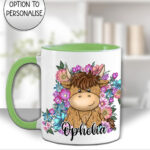 3739 personalised highland cow flowers mug 3