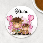 3746 personalised highland cow mum baby coaster 3